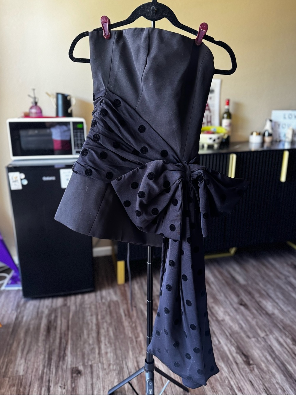 MURCI Black Polka Dot Bow-Accent Strapless Dress
